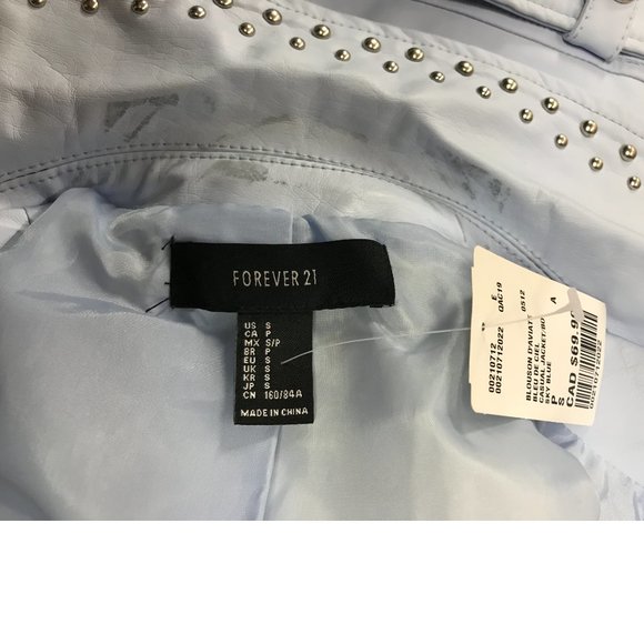 F21 SKY BABY BLUE vegan leather studded biker moto jacket coat blazer NWT - Picture 13 of 13
